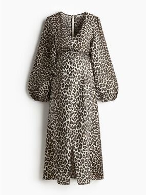 H&M MAMA Leopard Print Maternity Dress Long Sleeve Button Front NWT S